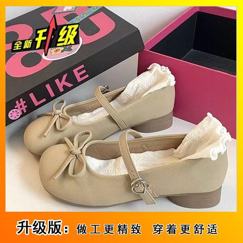With skirt heightening retro Mary Jane shoes French white round head light mouth thick heel single shoes women's 2024 new autumn