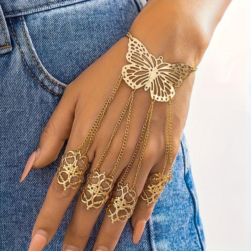 Bracelet Retro Gothic Butterfly Finger Bracelet Women's Hollow One Personalized Hand Jewelry