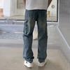 Heavy industry washed jeans men's new loose mopping trousers straight men's casual trendy fashion tooling pants