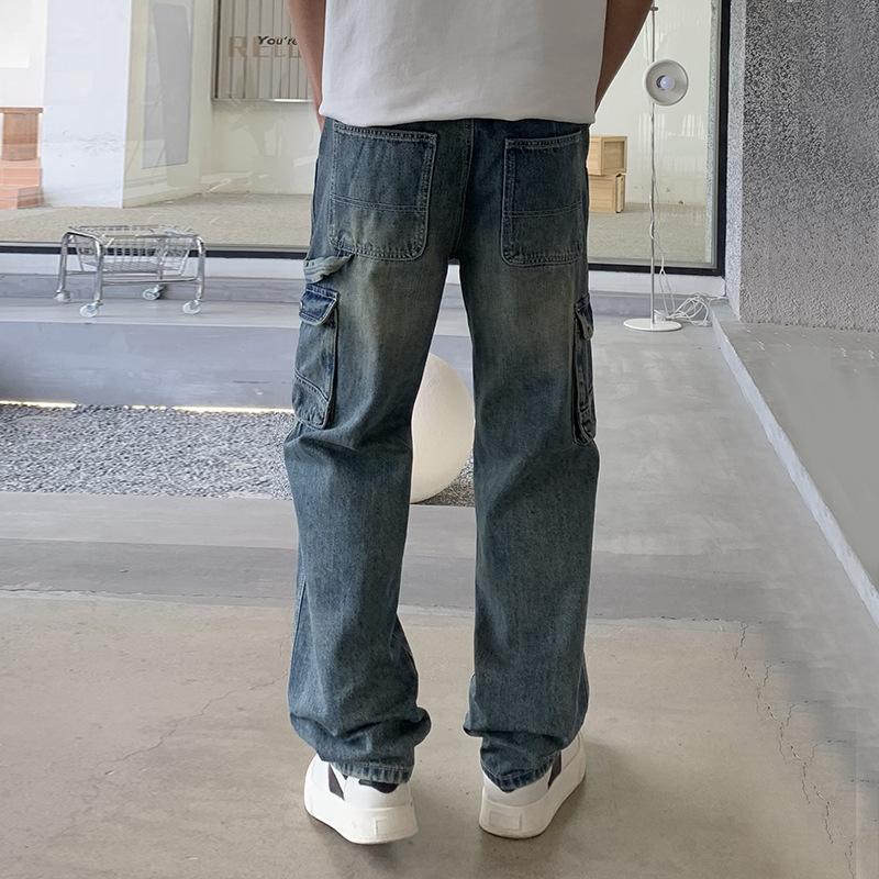 Heavy industry washed jeans men's new loose mopping trousers straight men's casual trendy fashion tooling pants