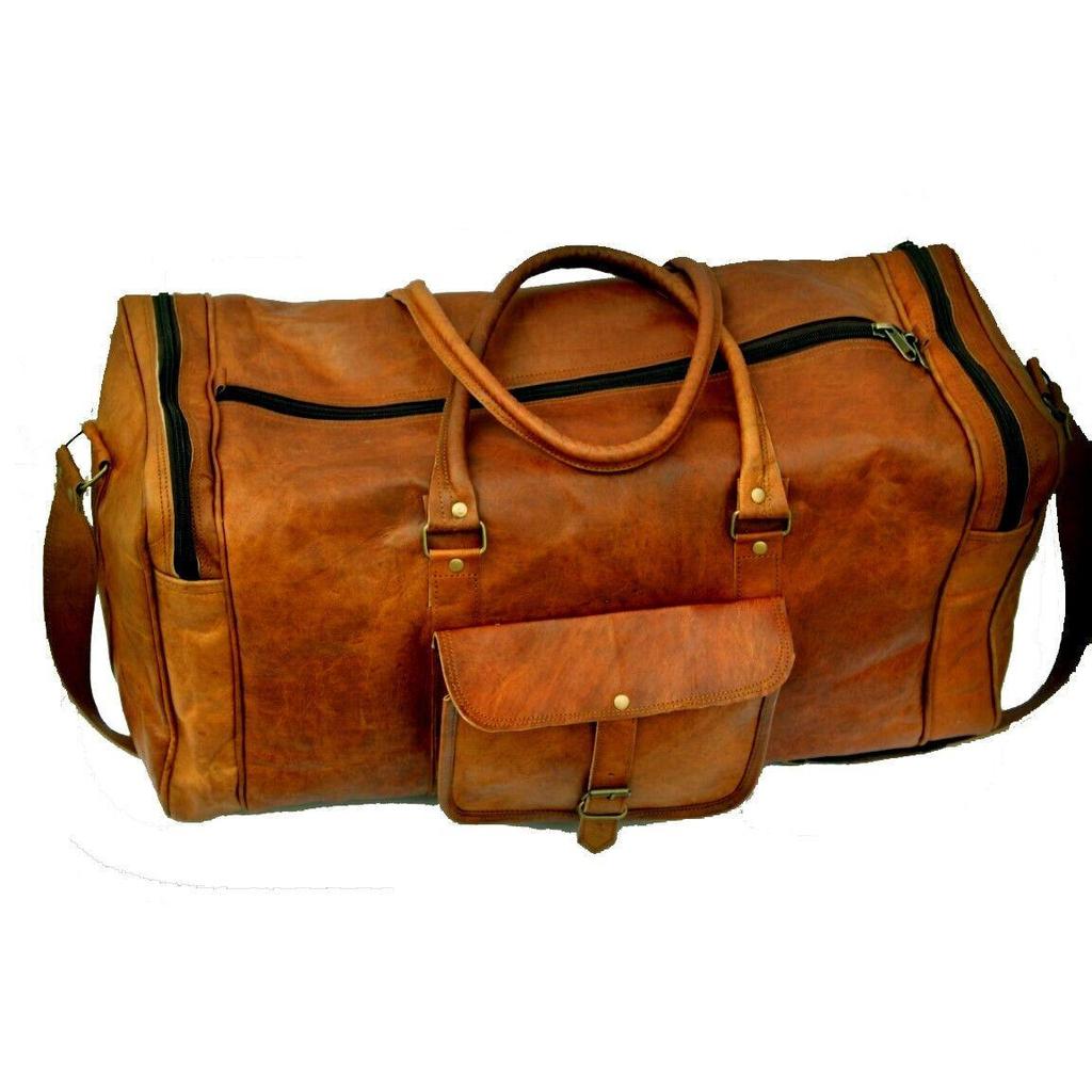 New Brown Men Goat Leather Travel Gym Bag Luggage Genuine Vintage Duffel Bag