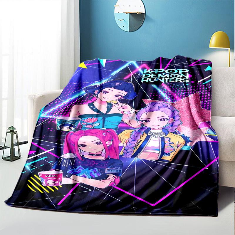 KPop Demon Hunters Pattern Blanket for Home Decoration, Bed, Sofa, Car Travel, Camping, Suitable for All Seasons, Birthday Christmas Gift