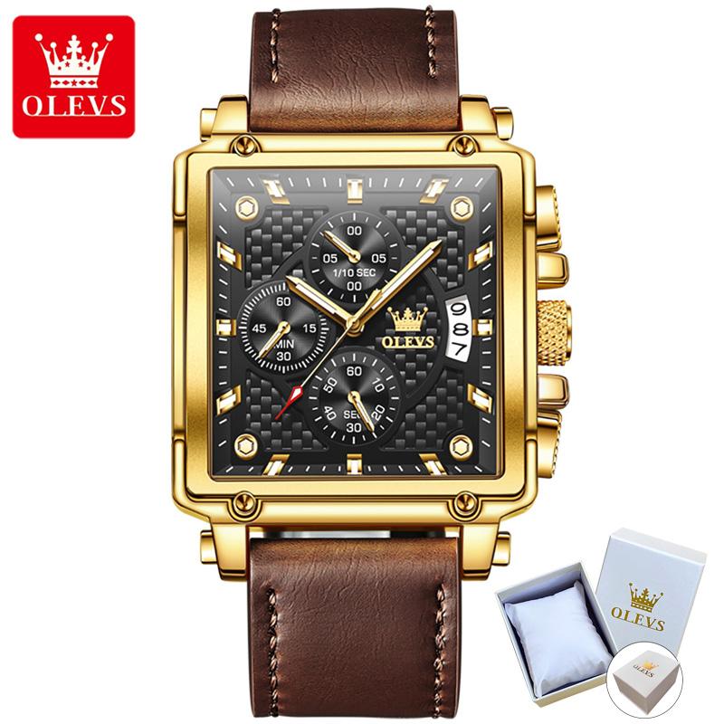 OLEVS 9925 With Gift Box Top Watch Square Multifunction Sports Quartz Watch Luminous Men's Watch