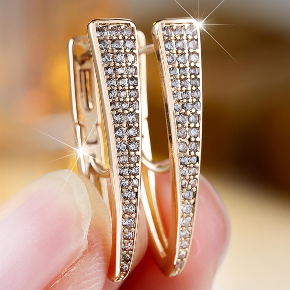 Unique Gold Color Geometric V Shaped Drop Earrings for Women Fashion Zircon Jewelry Gifts