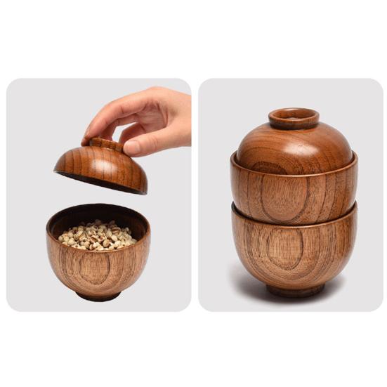Rice Bowl Japanese Style with Lid Dishwasher Safe Food Container Tableware Rice Salad Soup Snack Wooden Bowl Kitchen Supplies