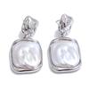 Yhpup Stainless Steel Baroque Imitation Pearls Square Drop Earrings for Women Tarnish Resistant Daily Korean Fashion Jewelry