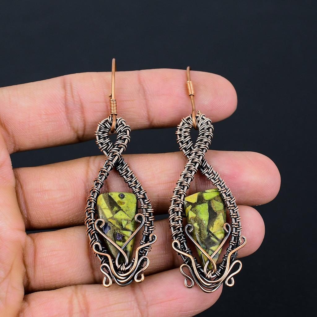 Copper Green Turquoise Handmade Copper Wire Wrap Earring 2.95 N9U23