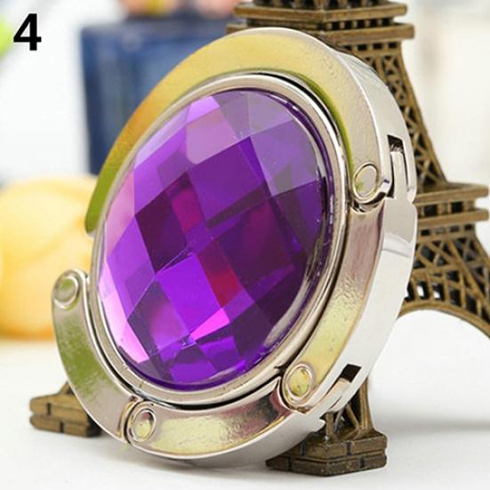 Foldable Purse Hanger Handbag Hook Hang Convenient Table Round Rhinestone Holder