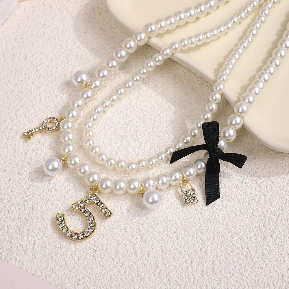 Crystal Pendant White Pearl Necklaces Handmade Jewelry Set French Choker Necklace For Women