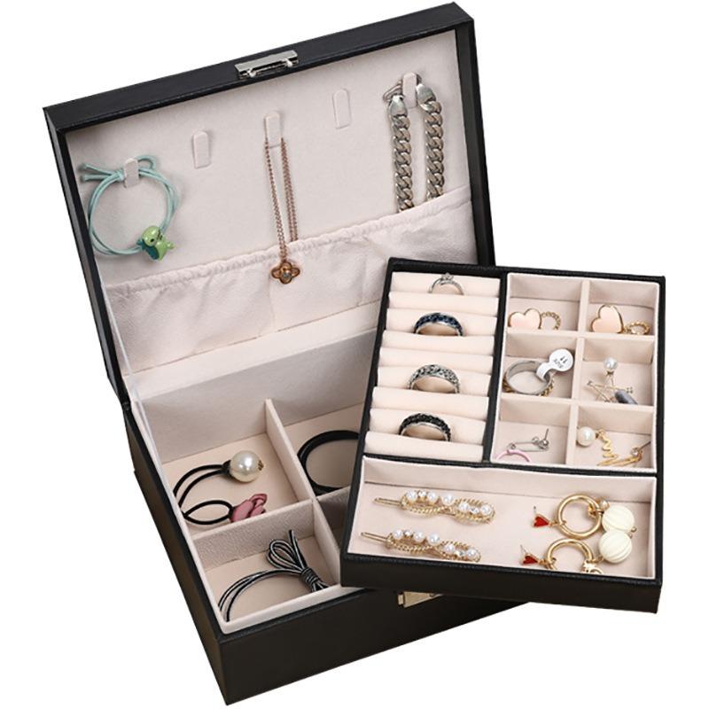 Double Jewelry Box Large Capacity Leather Jewelry Storage Box with Lock Earrings Jewelry Ring Necklace Bracelet Storage Box
