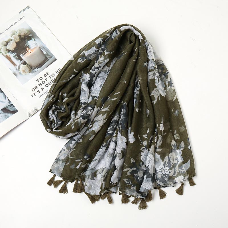 Новый японский и корейский хлопковый и льняной шарф для весны и осени Литературный и свежий Растения и цветы Большой шелковый шарф для защиты от солнца шаль