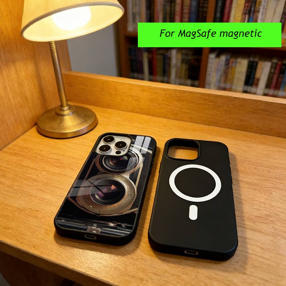 Модный классический чехол для телефона в виде объектива камеры Для iPhone 17, 16, 15, 14, 13, 12, 11 Plus, Pro Магнитный с Magsafe Беспроводной зарядкой