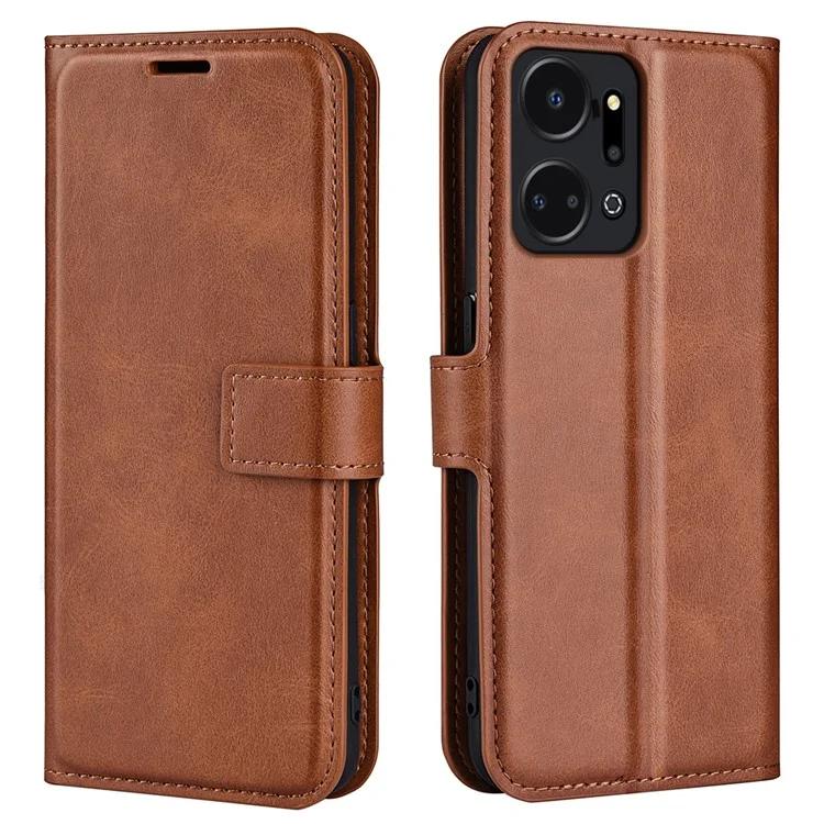 Cell Phone Case For Honor X7a 4G Wallet Square Magnetic Clasp Calf Texture Stand Phone Cover