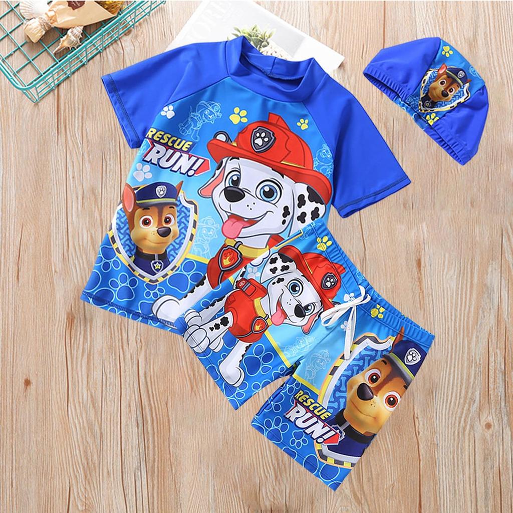 Раздельный купальный костюм «Щенячий патруль», купальник для мальчиков, детский, пляжный, для плавания, для горячих источников, милый, летний, синий [sunkids], детский, 3 предмета (S-XXL) (М, 6)