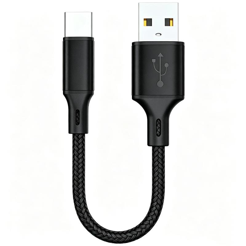 Короткий USB A на Type C Кабель для передачи данных 0.25M 3A Быстрая зарядка Нейлоновая оплетка для домашнего офиса Зарядки телефона