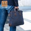 Creare Kiki Men's Lightweight A4 Size Tote Bag, Made in Japan, Japanese Style, Indigo and Persimmon Dyed Canvas and Leather Briefcase with Multiple
