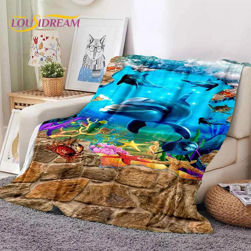 3D Illusion Underwater World Seabed Shark Dolphin Soft Flannel Blankets,Throw Blanket Comfortable Blanket for Beds Home Bedroom