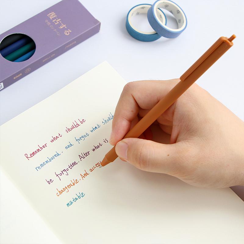 5 шт. набор цветных ручек в стиле ретро, треугольный корпус, винтажные фиолетовые, серые, коричневые гелевые ручки для маркеров, лайнера, офисные школьные принадлежности A6727