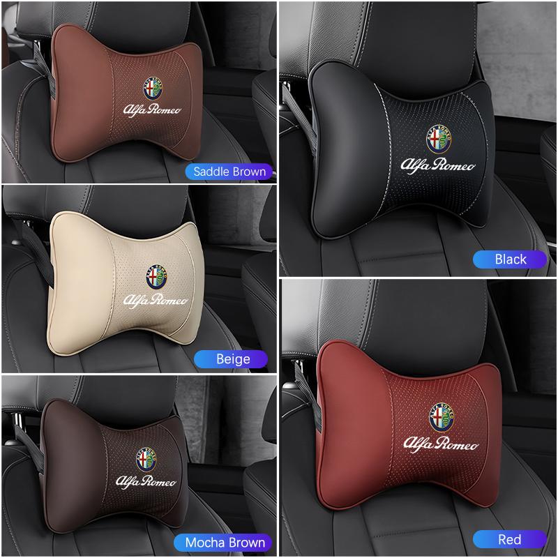 Car Neck Pillow Auto Emblem Headrest For Alfa Romeo Giulietta Mito 159 Giulia Stelvio 156 147 Tonale Brera Disco Volante Spider mno522