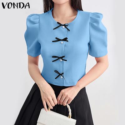 Летняя женская блузка с коротким рукавом, с бантом спереди, повседневная, укороченная, элегантная