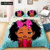 African American Black Girl Duvet Cover Black Girl Magic Bedding Set Cute Little Afro Black Princess Bed Cover Girl Room Decor