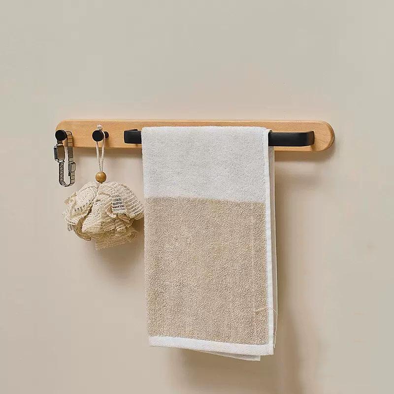 Walnut Bathroom Towel Bar With Hook Wall-mounted Toilet Coat Hook Wood Towel Rack Black Bath Towel Rack Bathroom Accessories