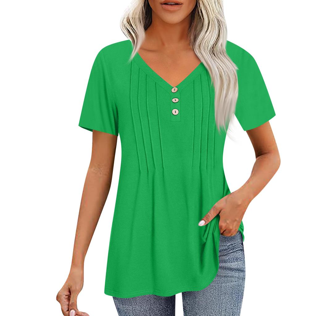Женские рубашки с короткими рукавами, топы, элегантные повседневные рубашки, топы с V-образным вырезом и плиссировкой