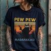 Футболка с кошкой Pew Pew Madafakas, Смешная футболка с черным котом, Ретро футболка с мемом, Винтажная футболка с юмором