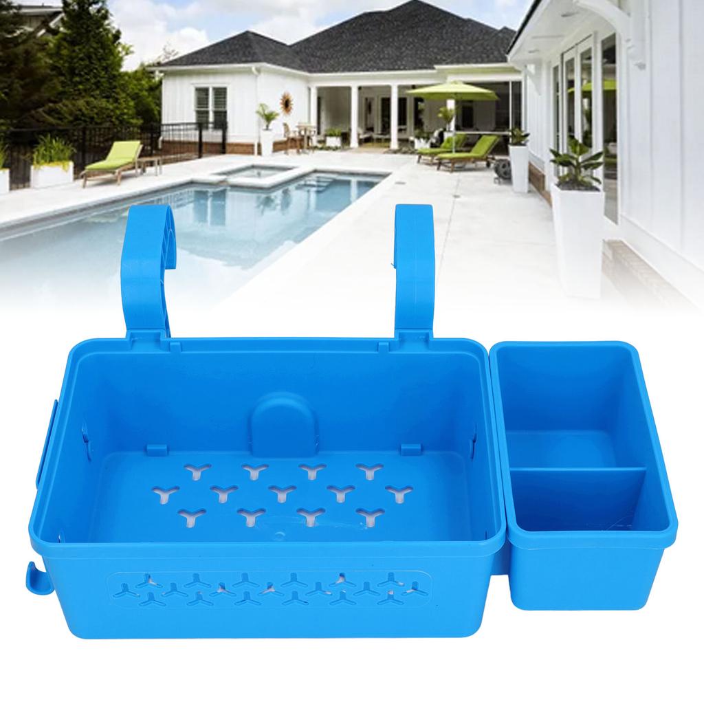 Poolside Storage Basket Thickened Swimming Pool Hanging Basket with Cup Holder for 2.3in Or Less Top Rail for Drinks Towels