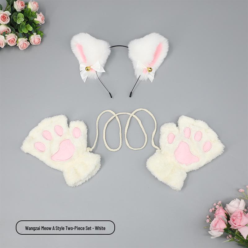 Милый кошачий косплей-набор: Ободок с кошачьими ушками, перчатки-лапки и аксессуар-хвост