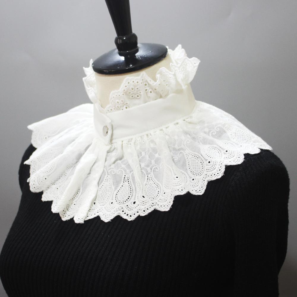 Fake Detachable Lace Ruff Stand Collar Cotton False Necktie Women Decor Elegant Blouse Faux Tops Shirt Ruffle Costume Tie