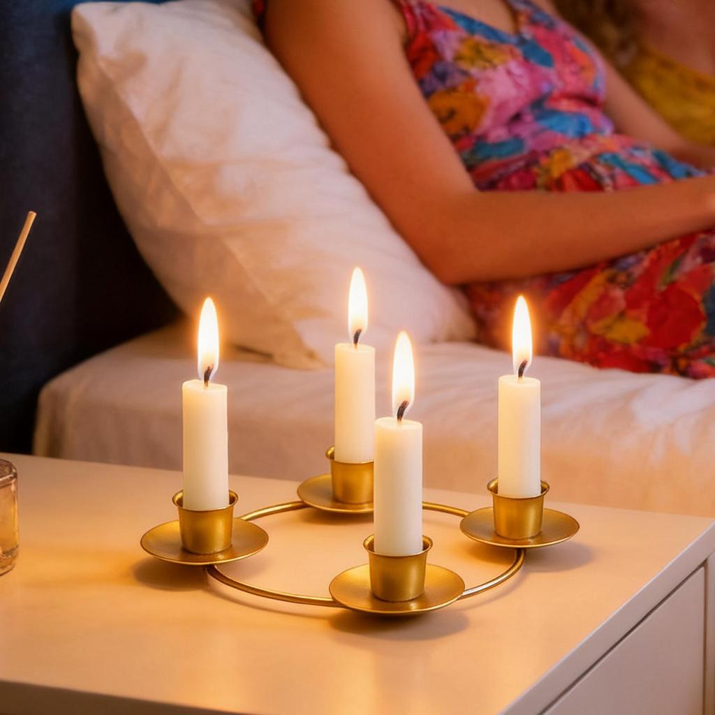 Gold Candle Holders Metal Round Display Stand Advent Wreath Candle Stick Holders for Home Kitchen Living Room Bedroom Farmhouse