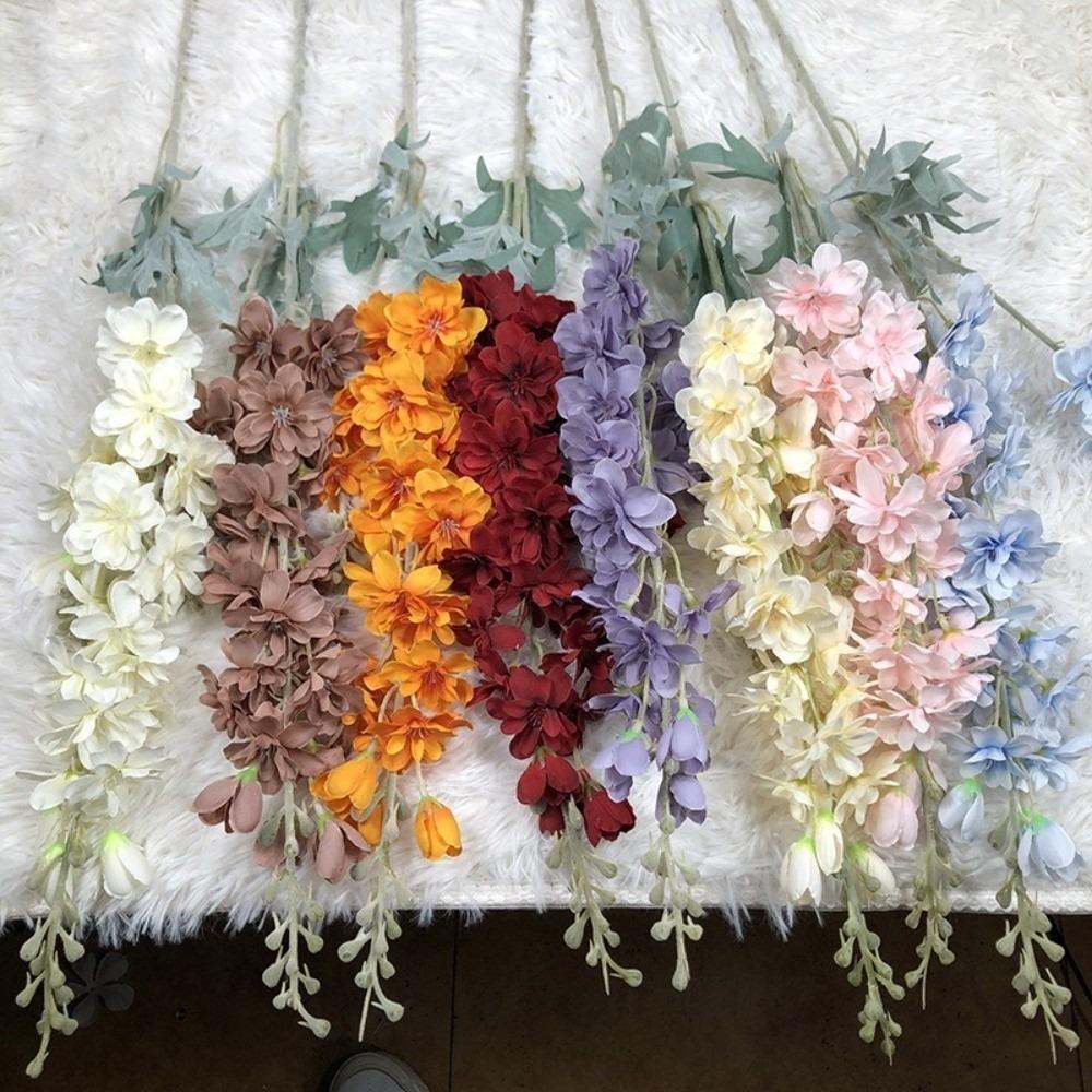 Искусственные флокированные дельфиниумы большого размера, шелковые поддельные цветы, композиция, свадебный декор