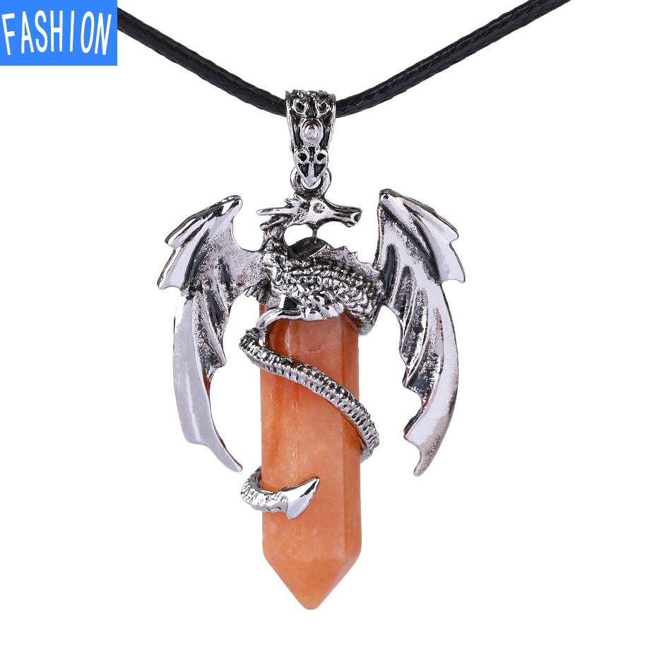 Ожерелье с подвеской в ​​виде дракона для мужчин и женщин, крутое ожерелье с целебным кристаллом и аметистом, ожерелье из натурального розового кварца, ювелирные изделия в стиле западного дракона