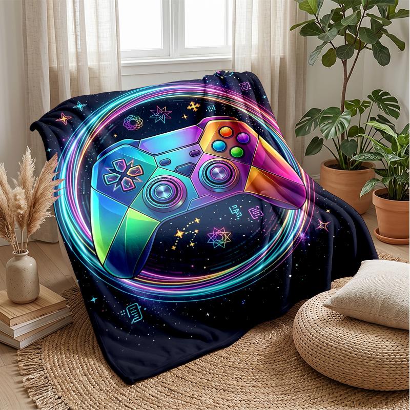 Neon Game Controller Theme blanket Lightweight Warm Flannel Blanket Decorative Throw Blanket for Home Decoration