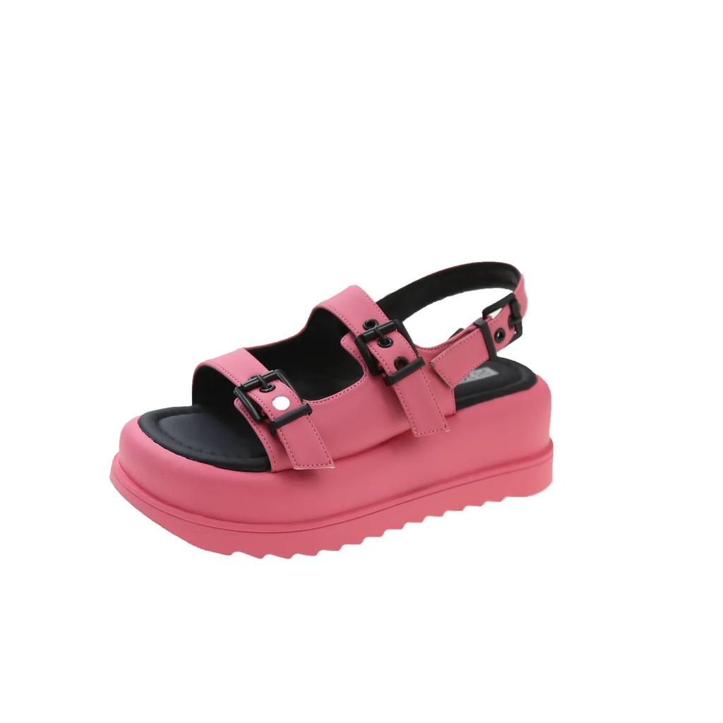 Модные сандалии на толстой подошве для женщин, лето 2024 г., новые европейские и американские двухслойные пляжные сандалии для женщин, туфли на платформе, сандалии