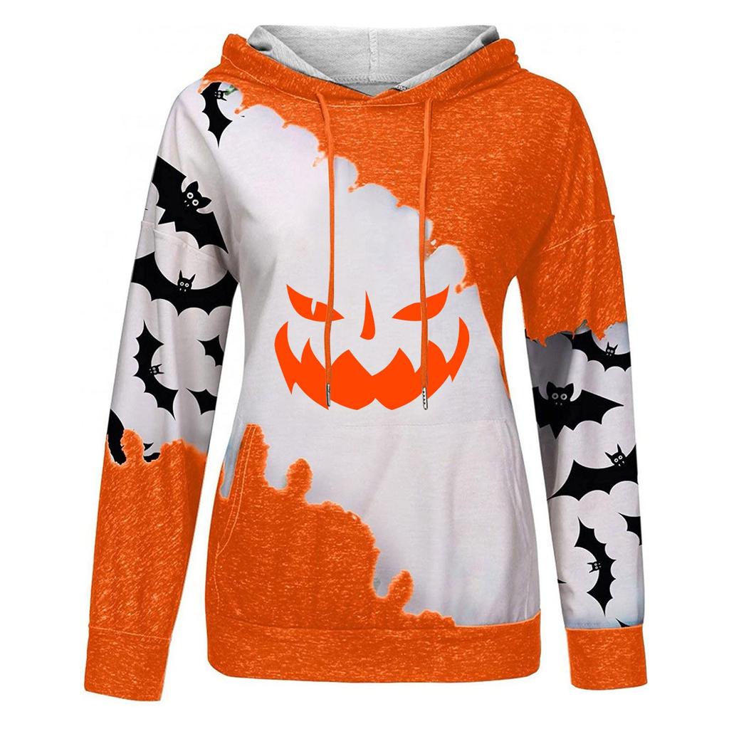 Women's Casual Fashion Halloween Print Long Sleeve Pullover Hoodies Sweatshirts