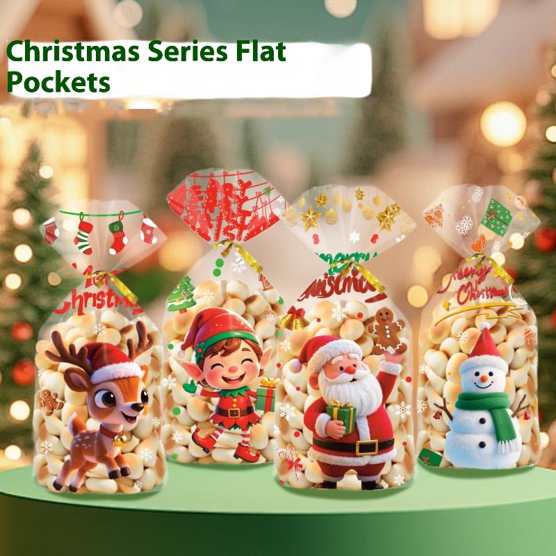 50Pcs Christmas Candy Bags Christmas Decorations Santa Gift Bag Navidad Xmas Gift Bags Christmas Cookies Packaging Bag