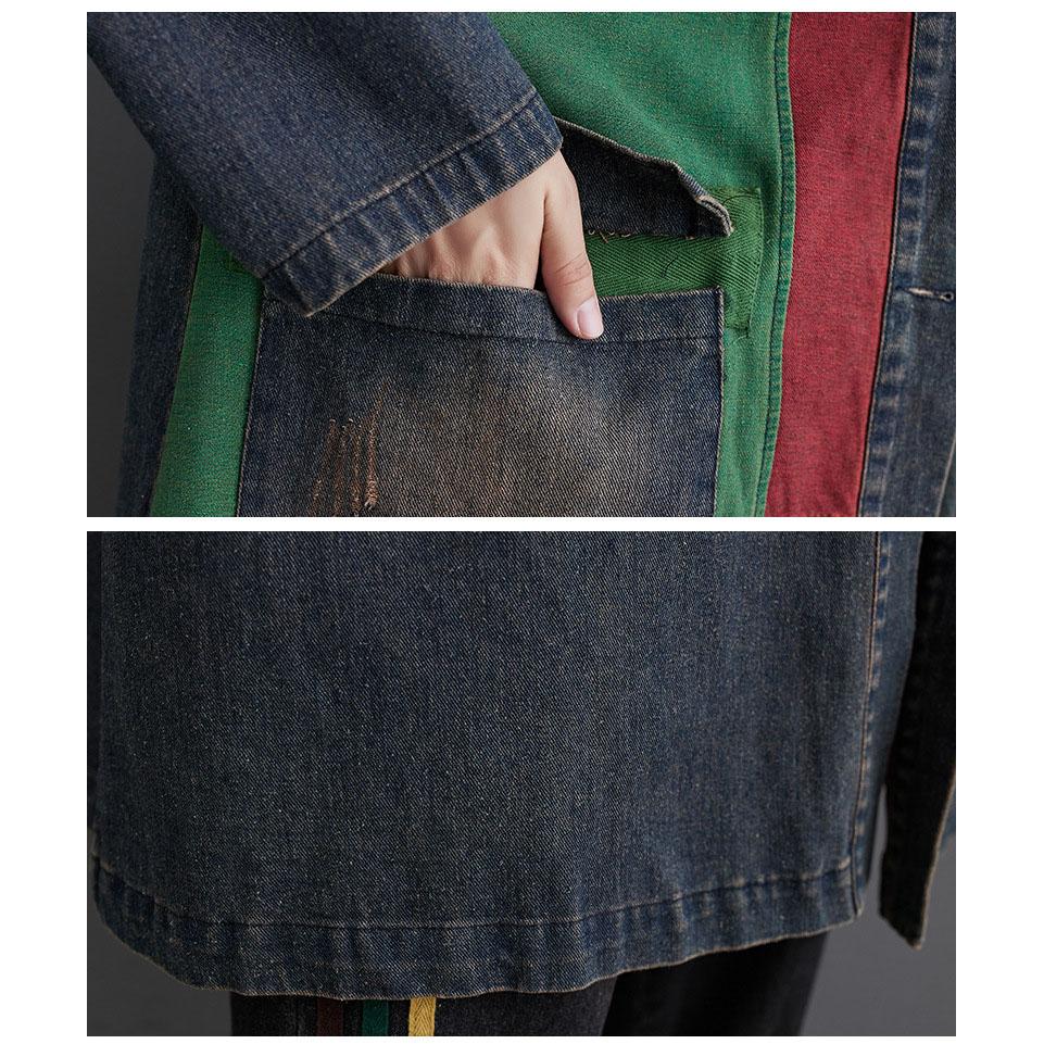 Women Modis Print Patchwork Ladies Windbreaks Oversized Autumn Denim Long Hoodies Trench Coat Casual Loose Woman Trench