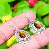 Natural Tiger Eye Gemstone Handmade 925 Sterling Silver Earring 1.65" G8m33