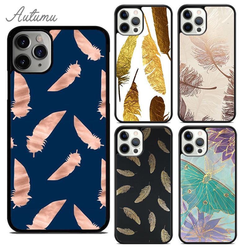 Чехол для телефона Feather Gold Foil Art для iPhone 17 Air 15 16 16e 11 12 13 14 Pro Max Plus coque Fundas Shell