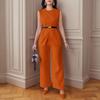 1116 spring and summer new European and American women's clothing solid color top sleeveless belt two-piece set trousers casual suit