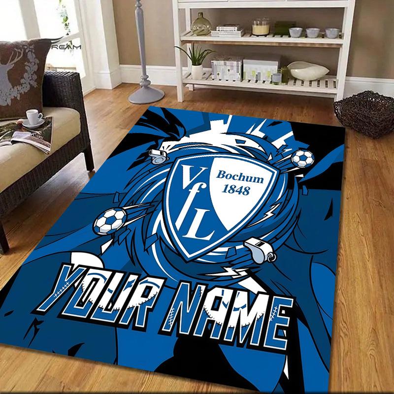 Custom Name VfL Bochum Flannel Pattern Square Carpet,Area Rug,Carpet Rug for Living Room Bedroom Sofa Playroom Decor,Non-slip Floor Mat