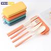 4Pcs Portable Foldable Tableware Set Wheat Straw Folding Chopsticks Cutlery Set with Box Picnic Camping Travel Tableware Set