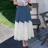 Womens Summer Fashion Lace Patchwork Casual Long Skirts