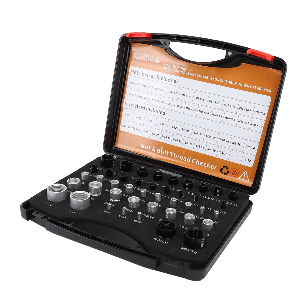 44 шт. Резьбомер для гаек и болтов Алюминиевый Высокоточный Идентификатор болтов и гаек с ящиком для хранения для имперской и