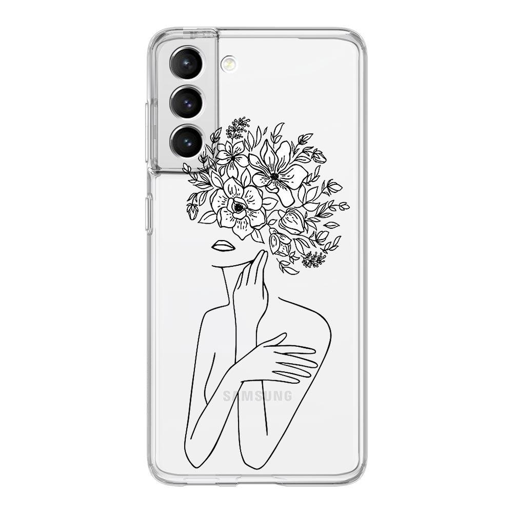 Геометрическое искусство Девушка Линия Цветок Чехол для телефона Для Samsung Galaxy S22 S21 S20 FE Ultra 5G S10 S10E S9 S8 Plus Note 10 20 Прозрачный чехол