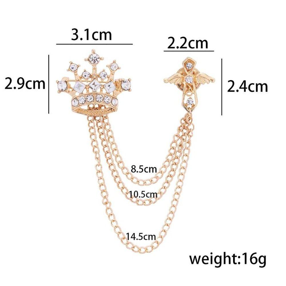 1Pcs Temperament Chain Brooch Crown Rhinestone Lapel For Women Dress Mens Shirt Suit Set