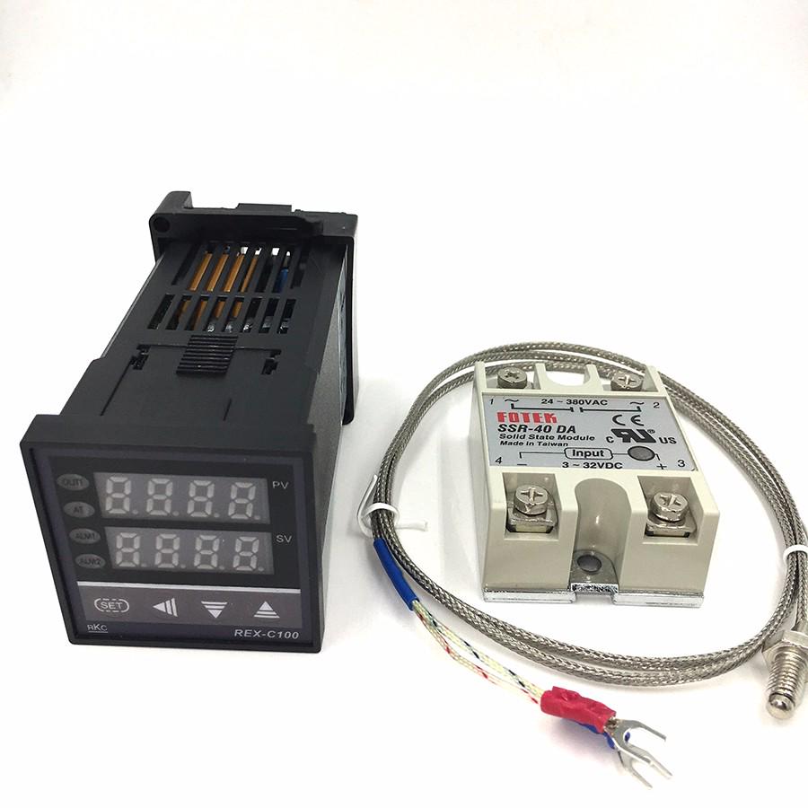 REX-C100 Digital PID Thermostat Temperature Controller digital REX-C100 40A SSR Relay/K Thermocouple Probe/heat sink