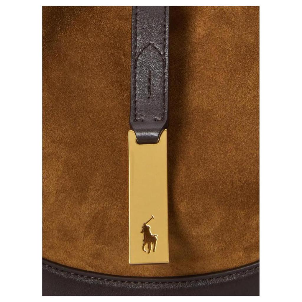 Polo Ralph Lauren Polo ID Brand Logo Patch Design Suede Leather Crossbody Shoulder Bag Small Women bags Brown Dark-Brown 428945972002